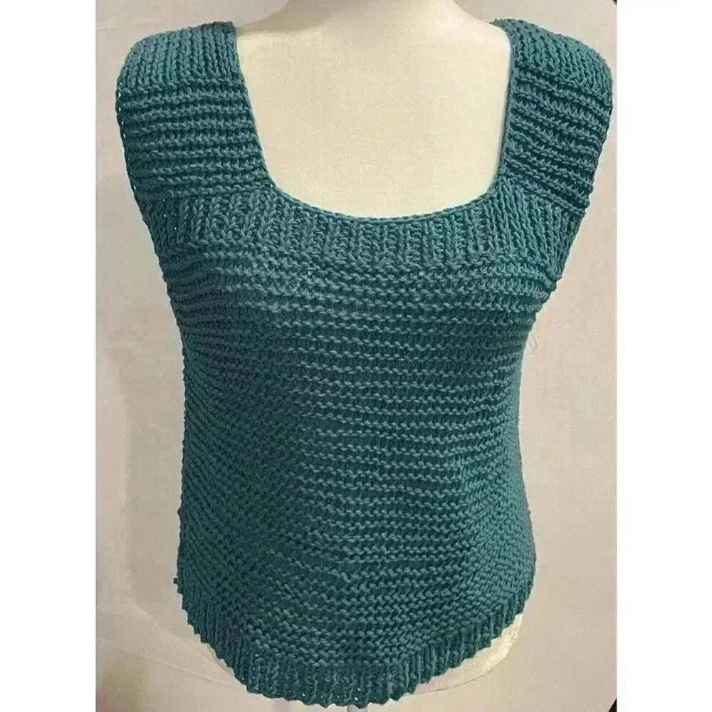 Moncler Sweater Vest Knit Crochet Teal Blue Women’s S Small Shirt Top Black Tie